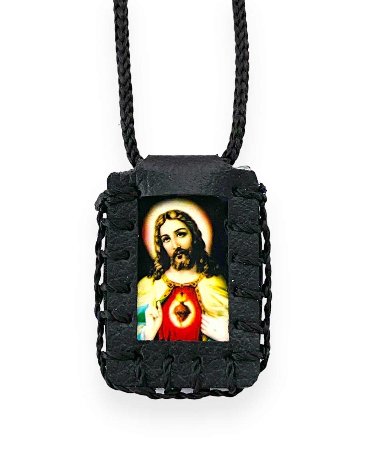 Sacred Heart of Jesus Black Scapular Necklace Collar Escapulario Sagrado Corazon