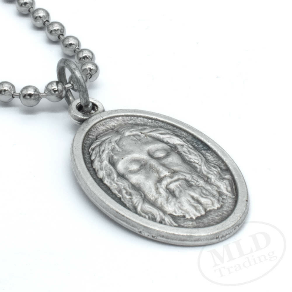 Holy Face Of Jesus Have Mercy On Us Medal Pendant Necklace Italy w 24 Ball Chain