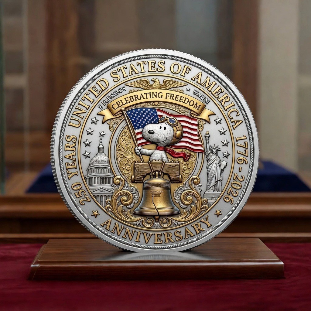 America 250th Anniversary Coin Peanuts Snoopy Celebrating Freedom 1776-2026 Meda