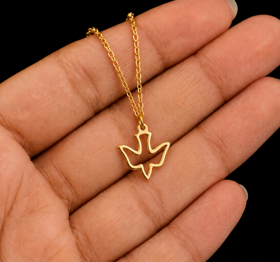 Gold Plated Sterling Silver Dove Cut Out Medal Pendant With 16-18″ Chain
