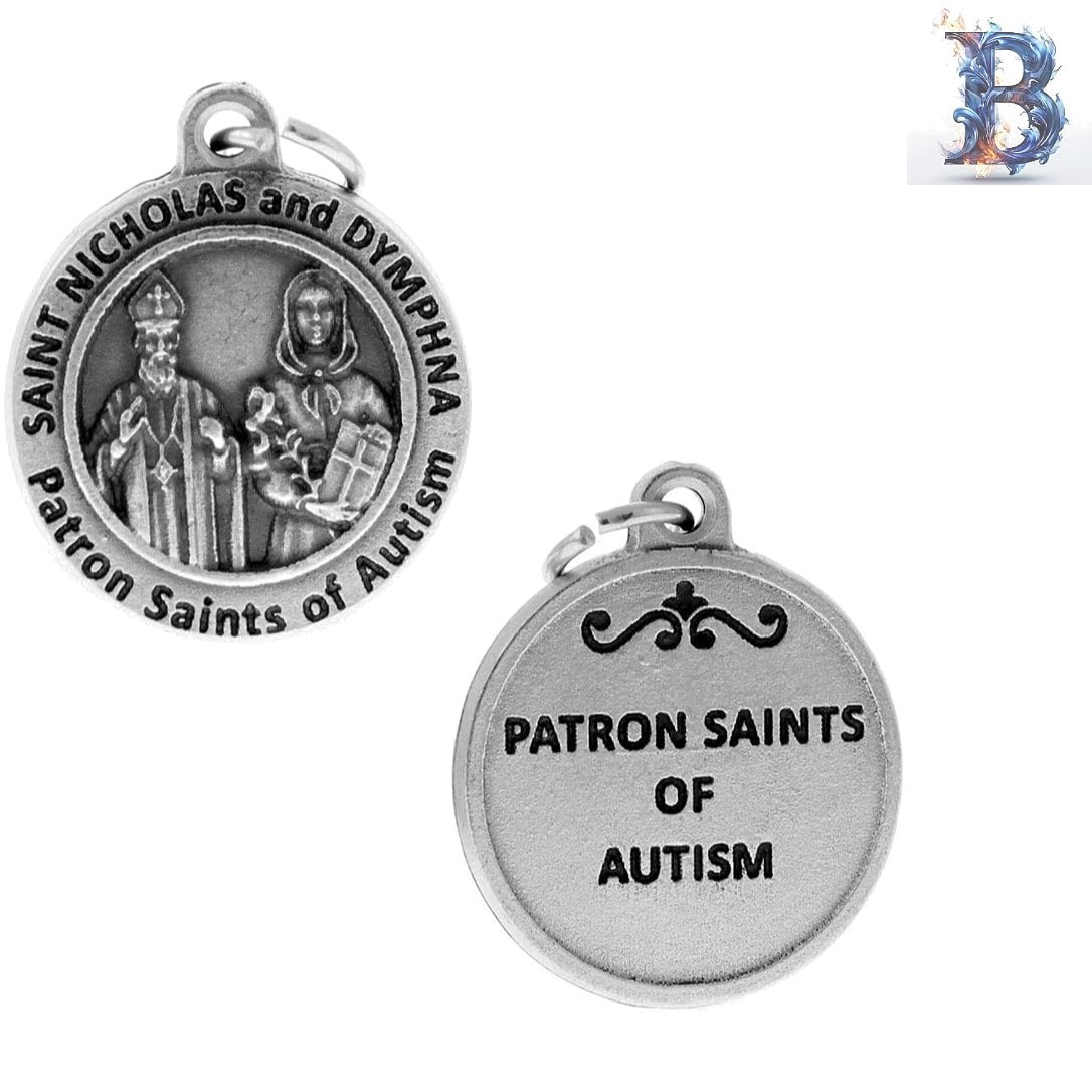 3/4 Inch Silver Toned Patron Saint Medal Pendant – Saint Nicholas & Dymphna