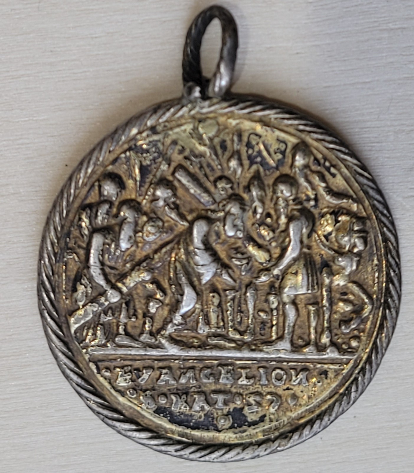 Antique Gold Plated Abram Begat Isaac And Evangelion Religious Medal Pendant