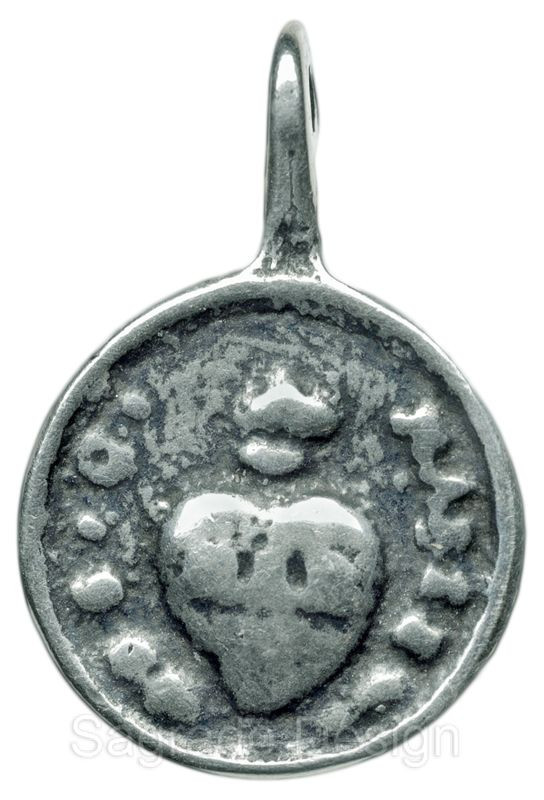 Small SACRED HEART / IMMACULATE HEART Medal, silver cast f/ 18th c Italian medal