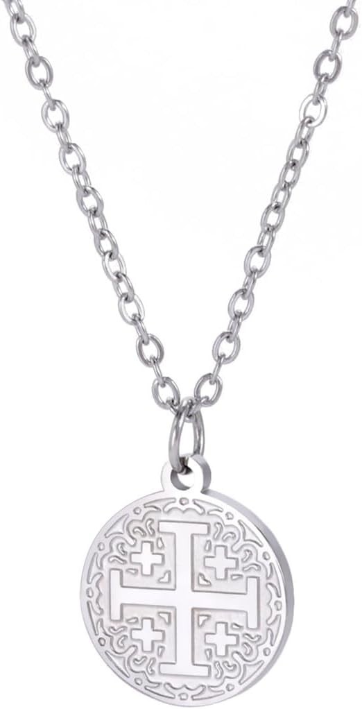 Cross Pendant Necklace -Stainless Steel Jerusalem Cross Medallion – U.S Stock