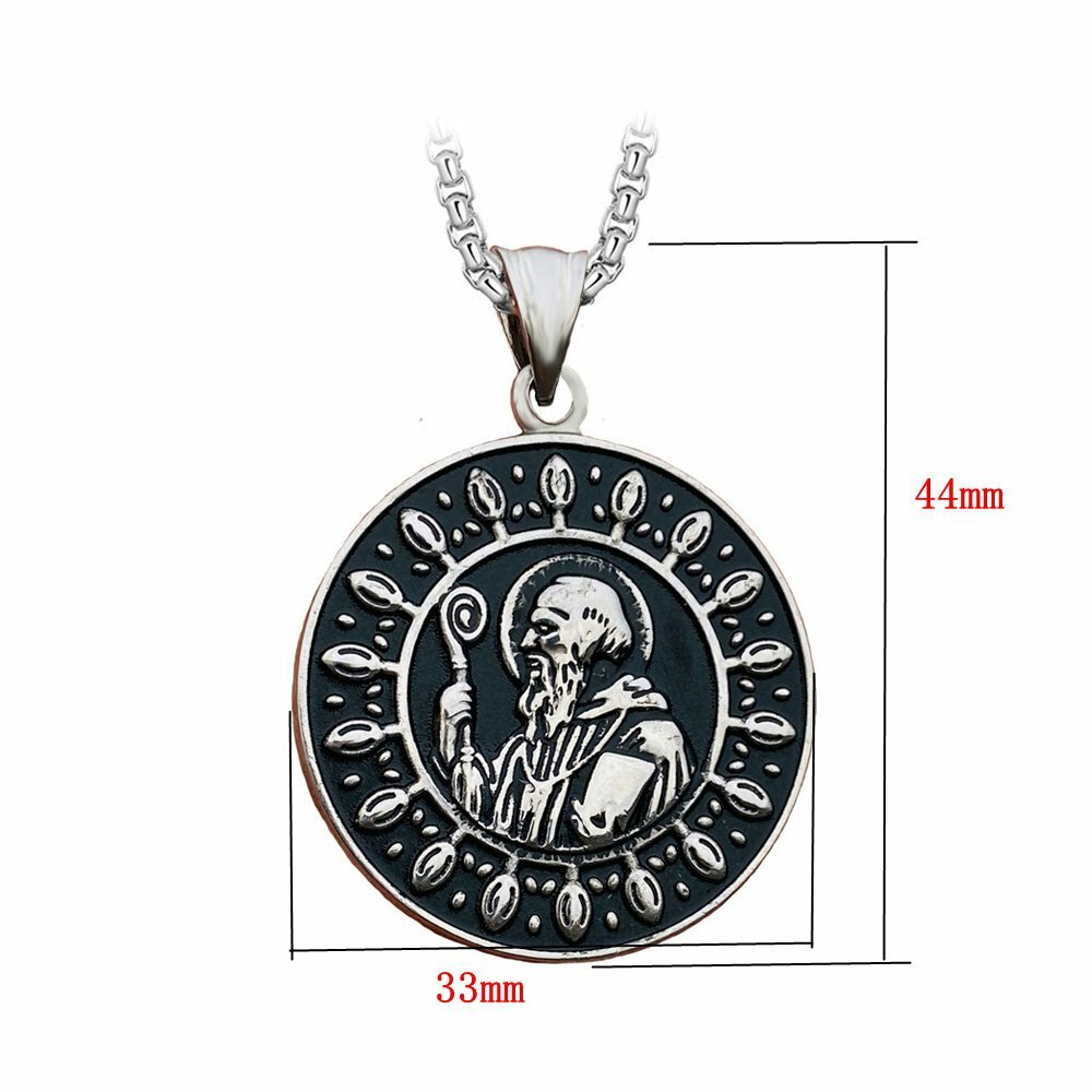 MENDEL Catholic St Saint Benedict Medal Cross Pendant Necklace Stainless Steel