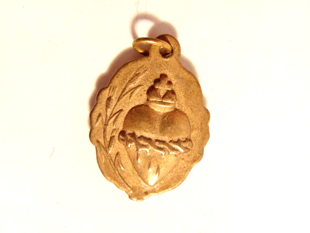 old light gold toned Infant of Prague / Sacred Heart religious medal