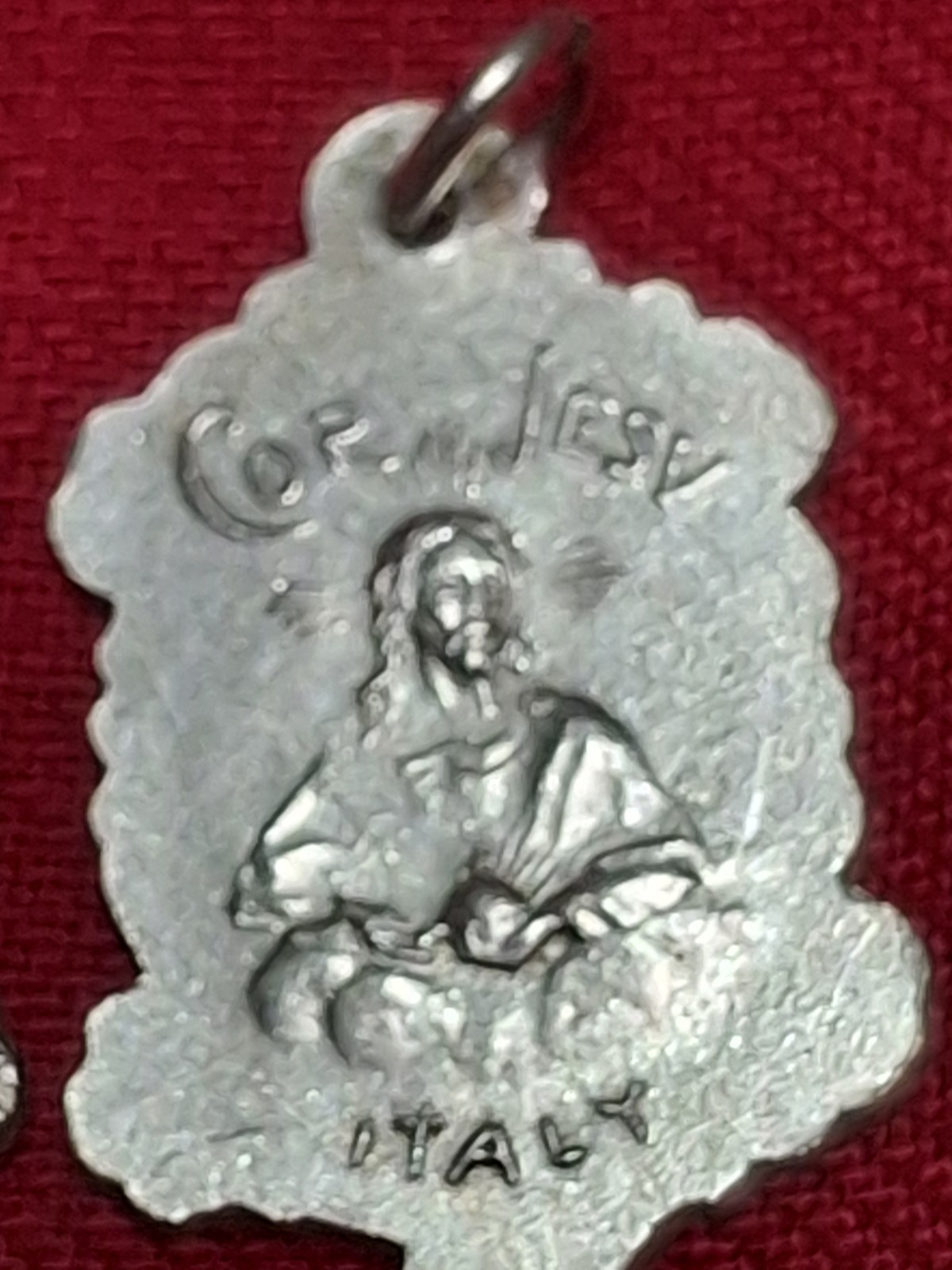 Vintage St JUDE / Heart Of Jesus Medal New Never Used 1960s Rhodium Italy