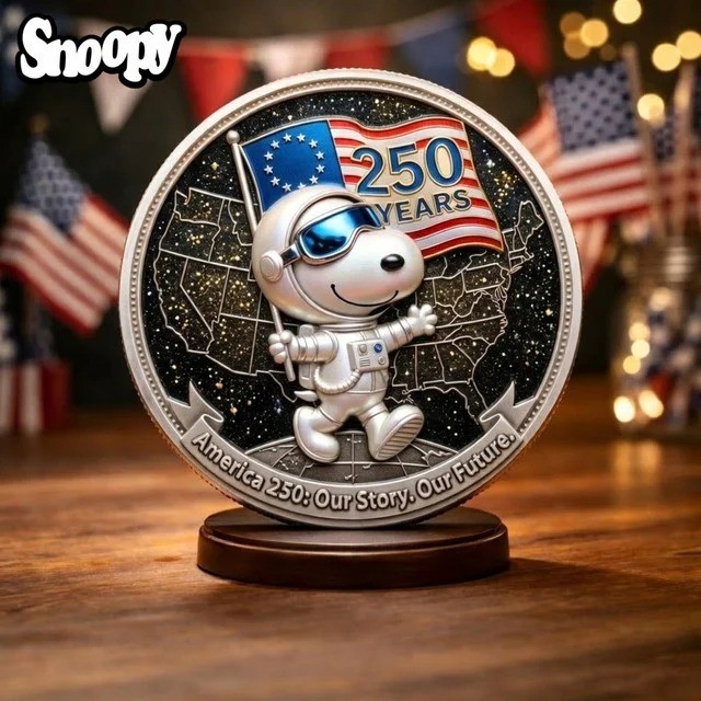 Snoopy America 250th Anniversary Gold Coin 1776-2026 USA 250 Years Astronaut Med