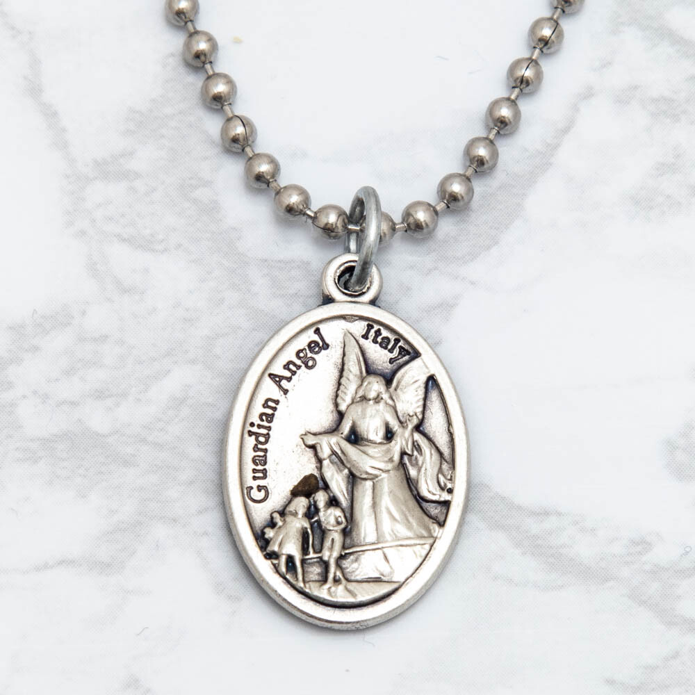 Patron Saint St Michael Guardian Angel 1″ Medal Pendant Necklace 24″ Chain Italy