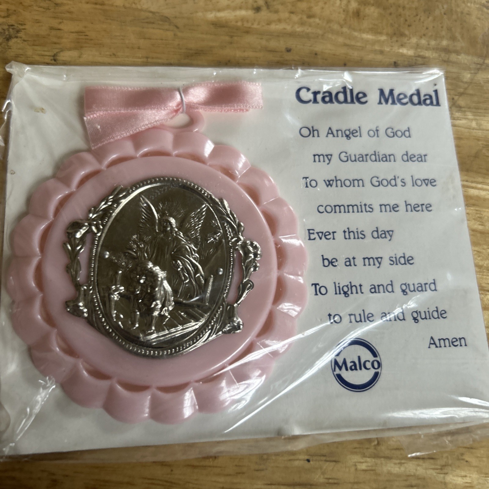 Guardian Angel Pink Crib Medal for Baby Girls