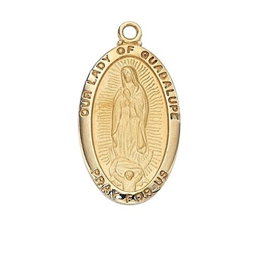 Gold Plated Sterling Silver Our Lady of Guadalupe Medal Oval Pendant Necklace
