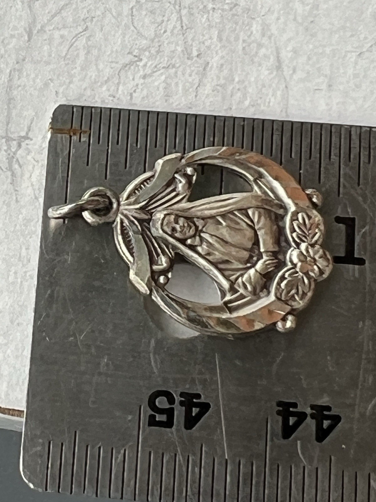 Vtg Sterling Silver Catholic Medal of St Francis Xavier Cabrini HMH cathedral