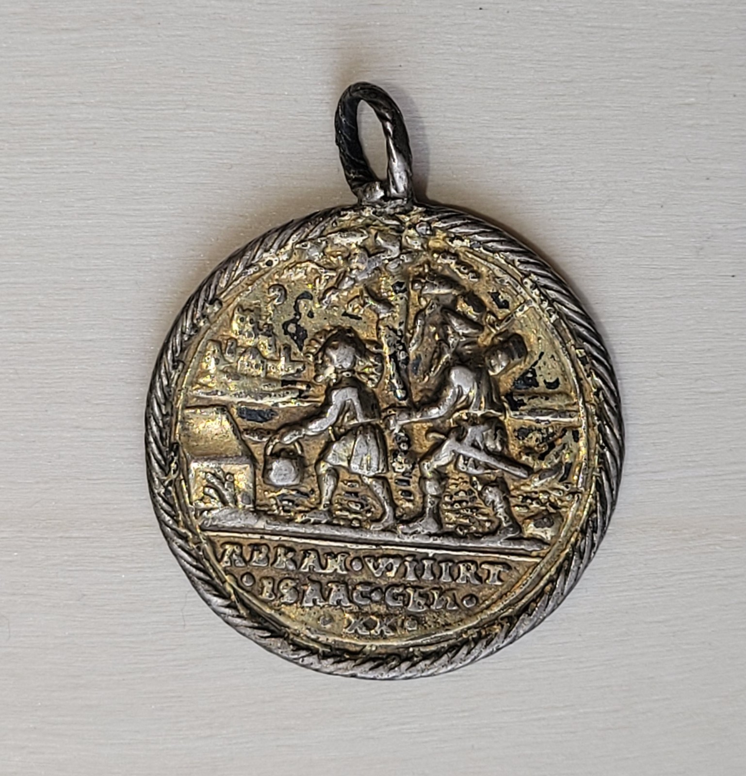 Antique Gold Plated Abram Begat Isaac And Evangelion Religious Medal Pendant