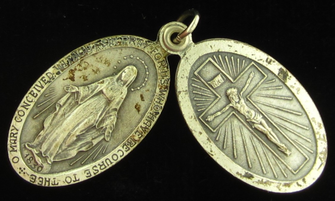 Vintage Jesus Medal Slider Opens Catholic Crucifixion Mary Saint Christopher