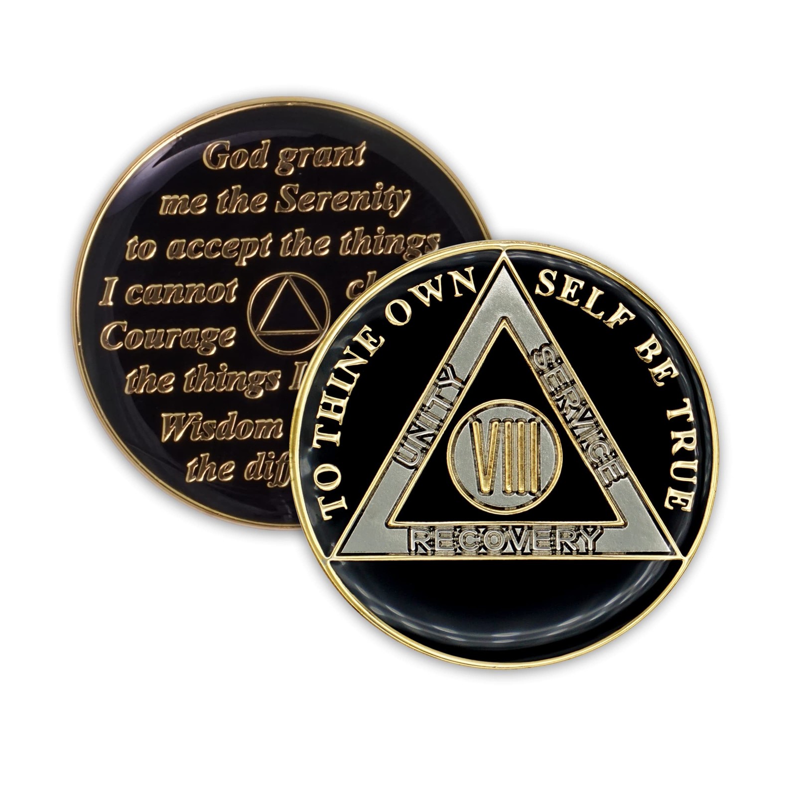 8 Year Sobriety Coin | Triplate AA Chip Recovery Anniversary Token (Black)