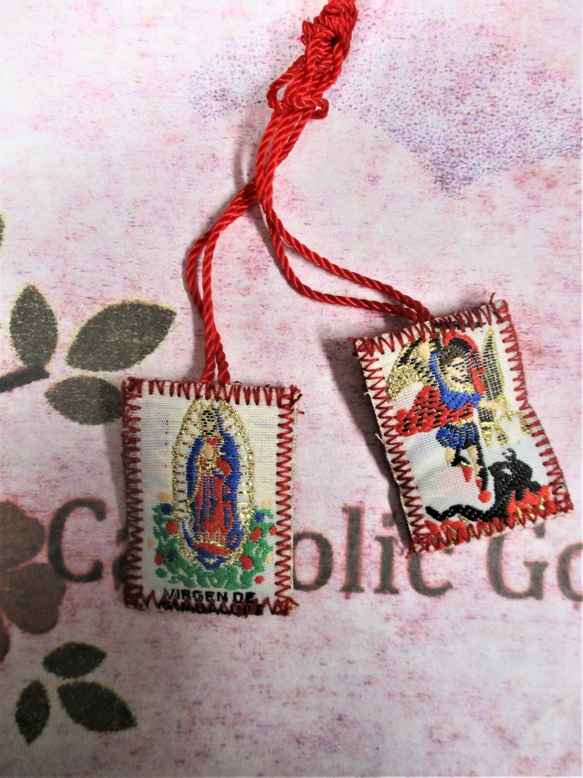 1 3/8″ x 7/8″ Red Saint Michael + Our Lady of Guadalupe Scapular