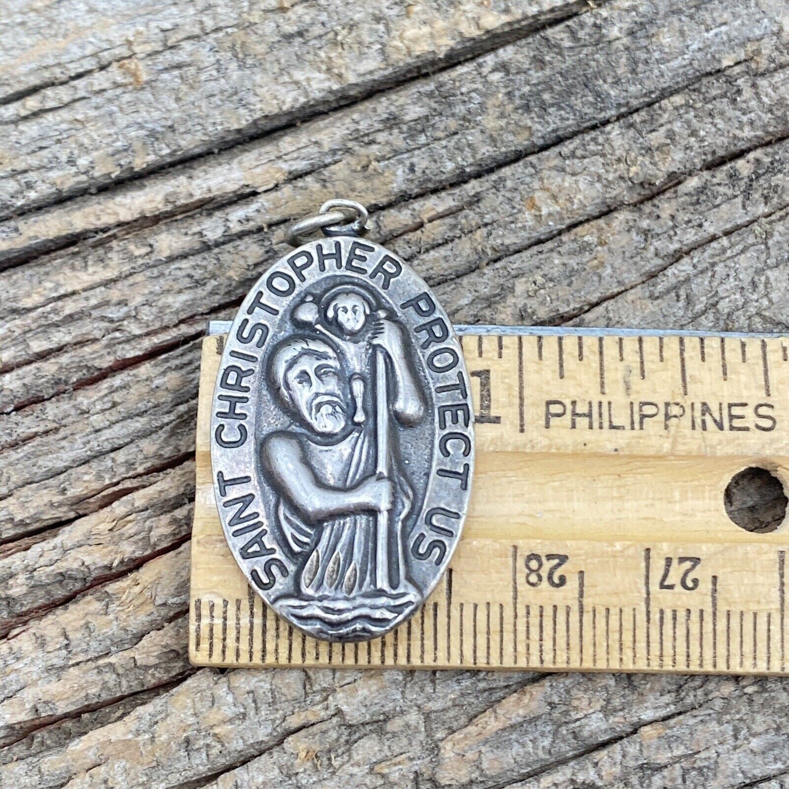 925 Sterling Silver Oval Saint Christopher Protect Us Pendant 6 grams Saint