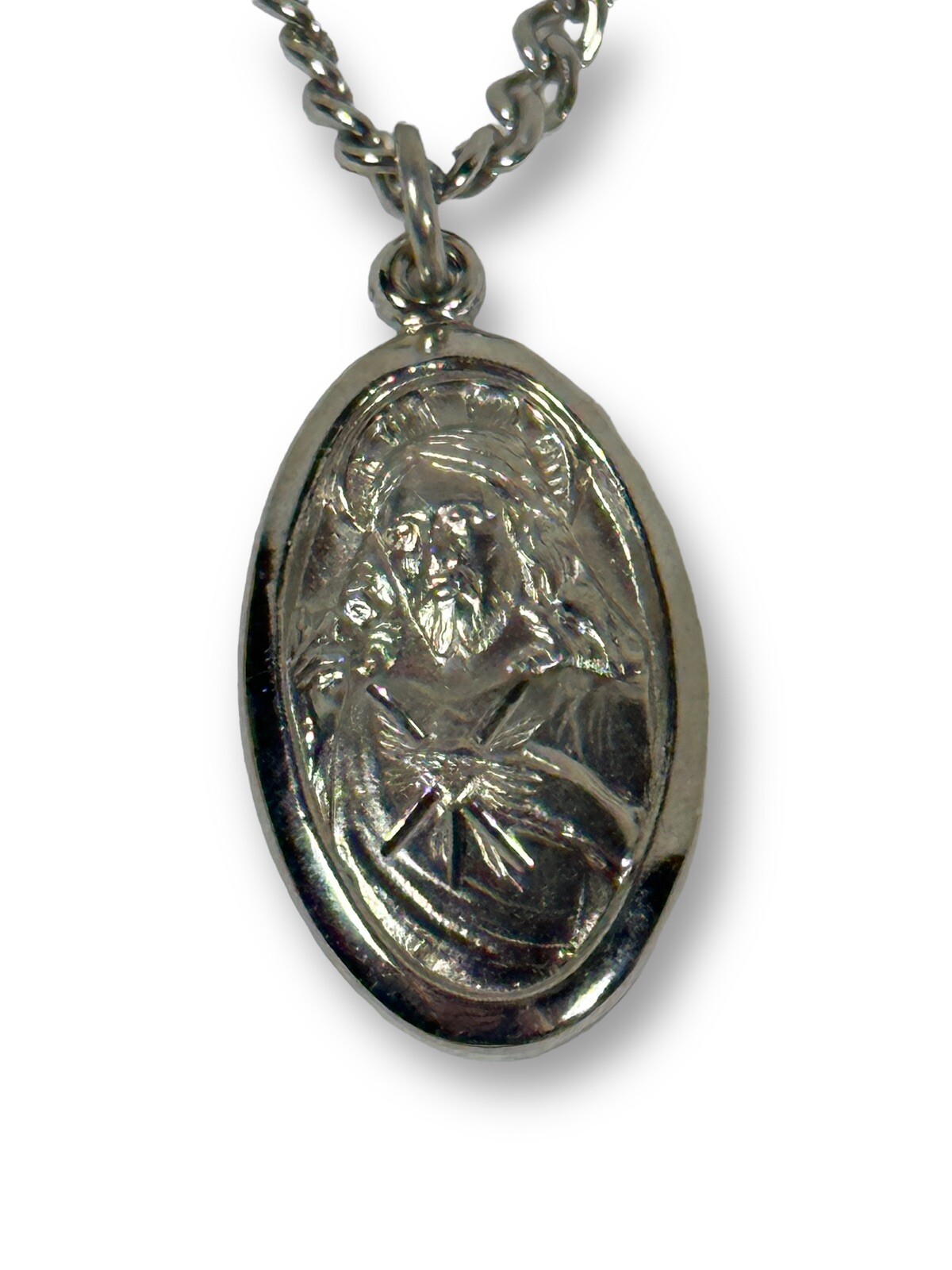 Men’s Sacred Heart of Jesus Medal Sterling Filled Necklace Signed Chapel 24”