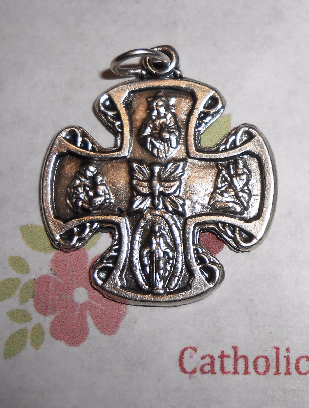 4 Way Cross/ “I am a Catholic” Italian Pewter 1 1/4 inch Medal