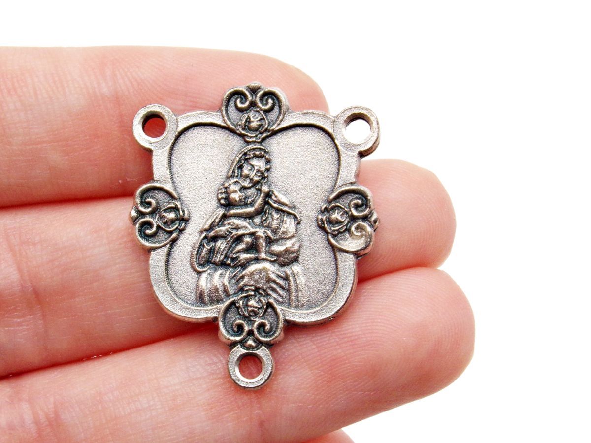 Silver Tone Lot of 3 Madonna and Child Scrollwork Border Rosary Center 1.25 In
