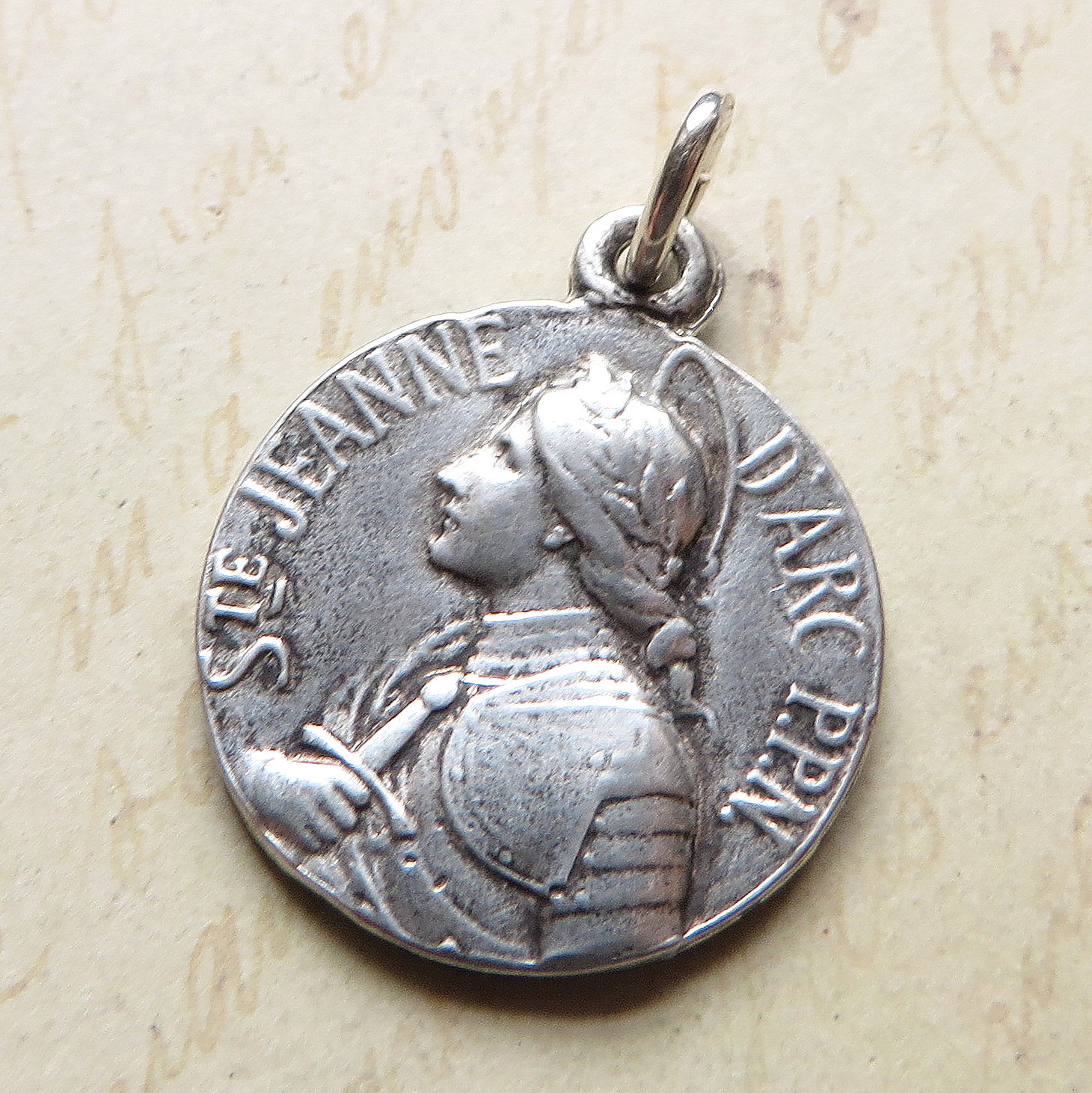 St Joan of Arc with Sword Medal – Sterling Silver Antique Replica