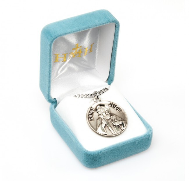 St. Jude Sterling Silver Round 1.1″ Medal, Gift Box, 24″ Chain, US Made