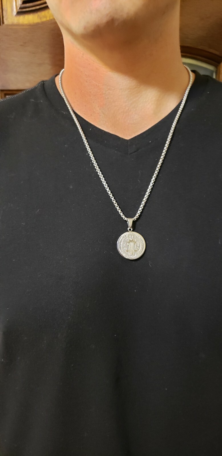 St Benedict (San Benito) Medal Stainless Steel Charm Pendant Necklace 22″ Chain
