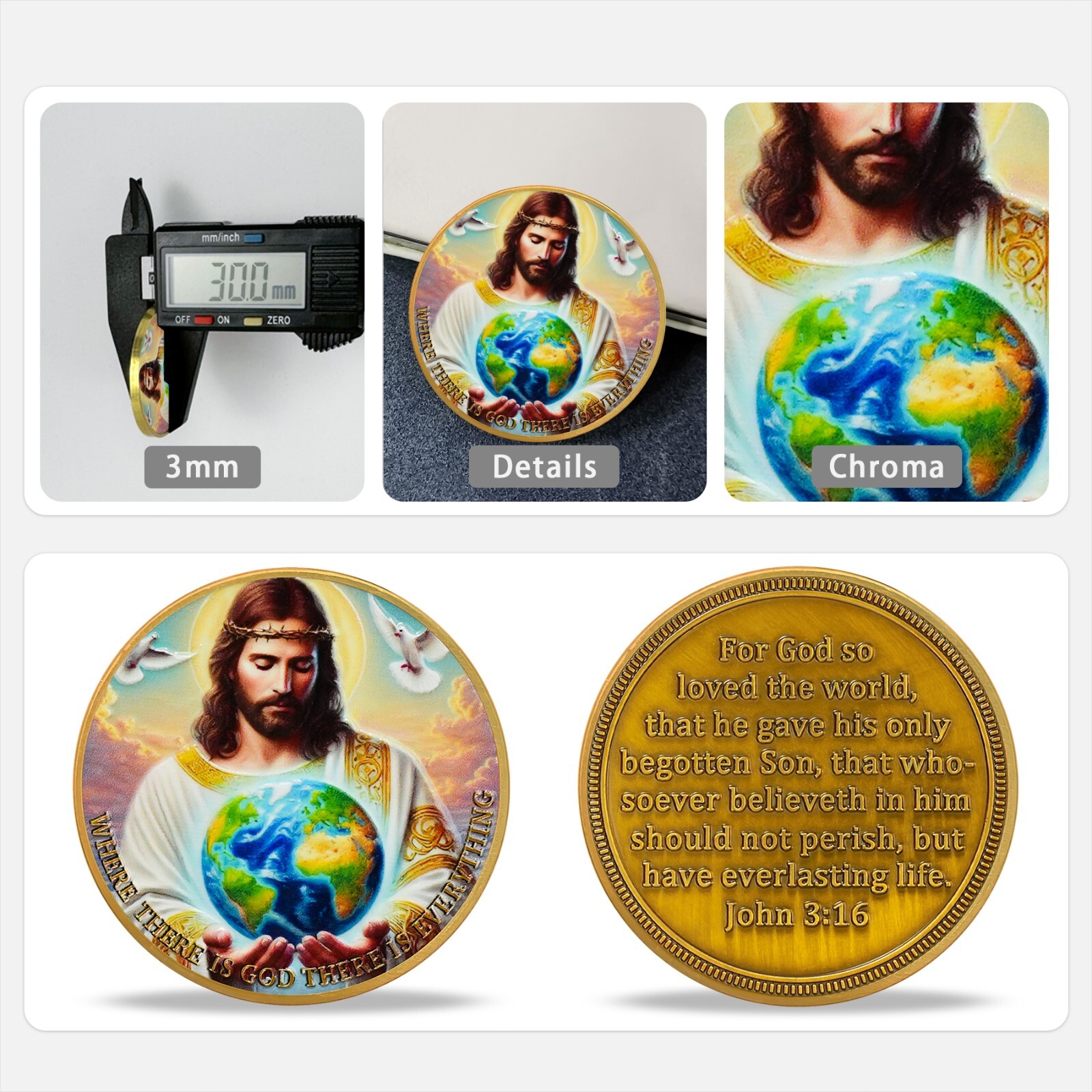 5pc Christian Coin Jesus’s Protection John 3:16 Bible Verse Religious Faith Gift