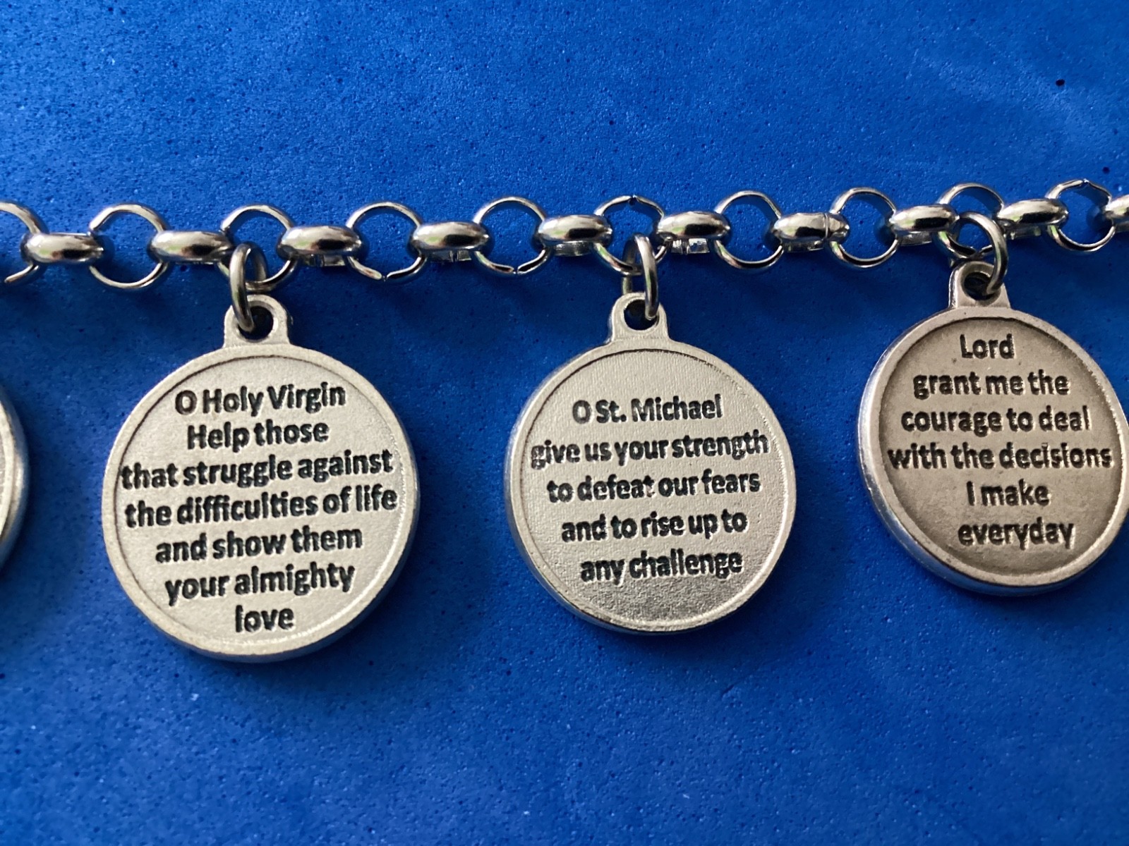 Custom Mary Female Religious Saint Medal Charm Bracelet Lot Stainless Steel 7.5″