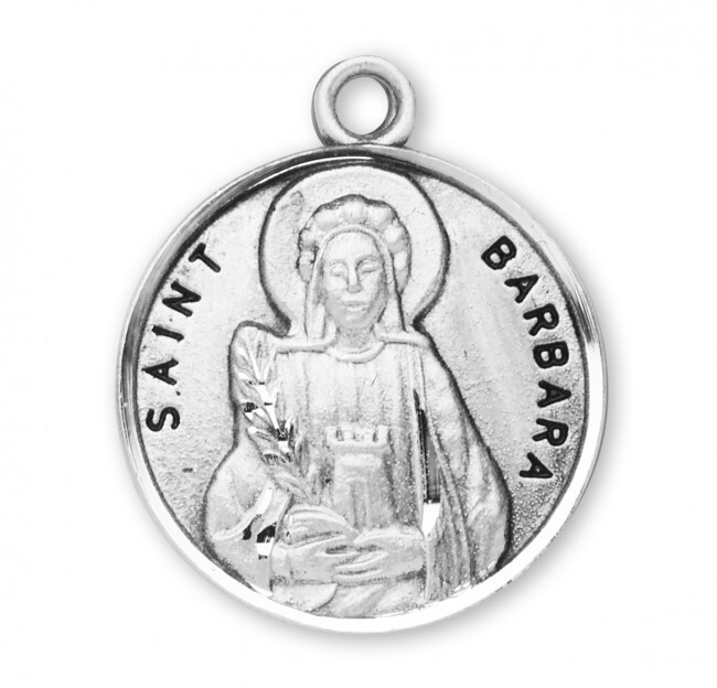 St. Barbara Sterling Silver Oval 0.9″ Medal, Velvet Gift Box, 18″ Chain, US Made