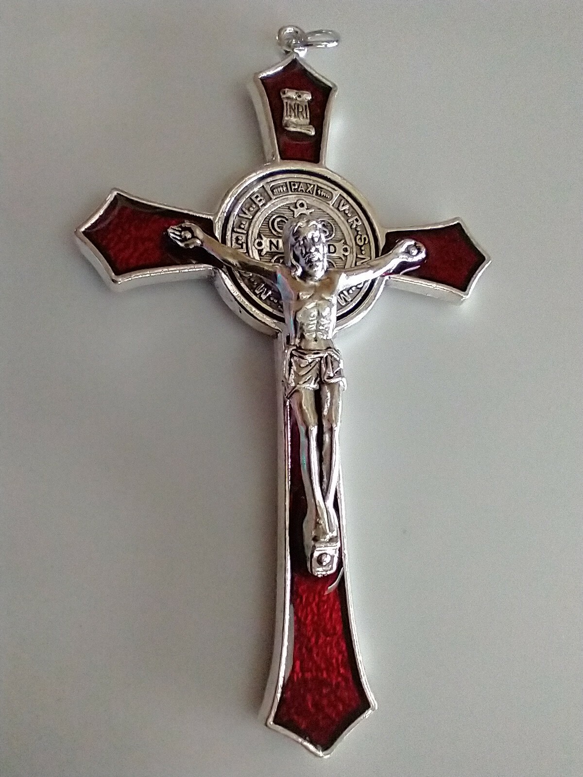 Catholic Large Red Enamel St Benedict 4.5″ Crucifix Cross Religious