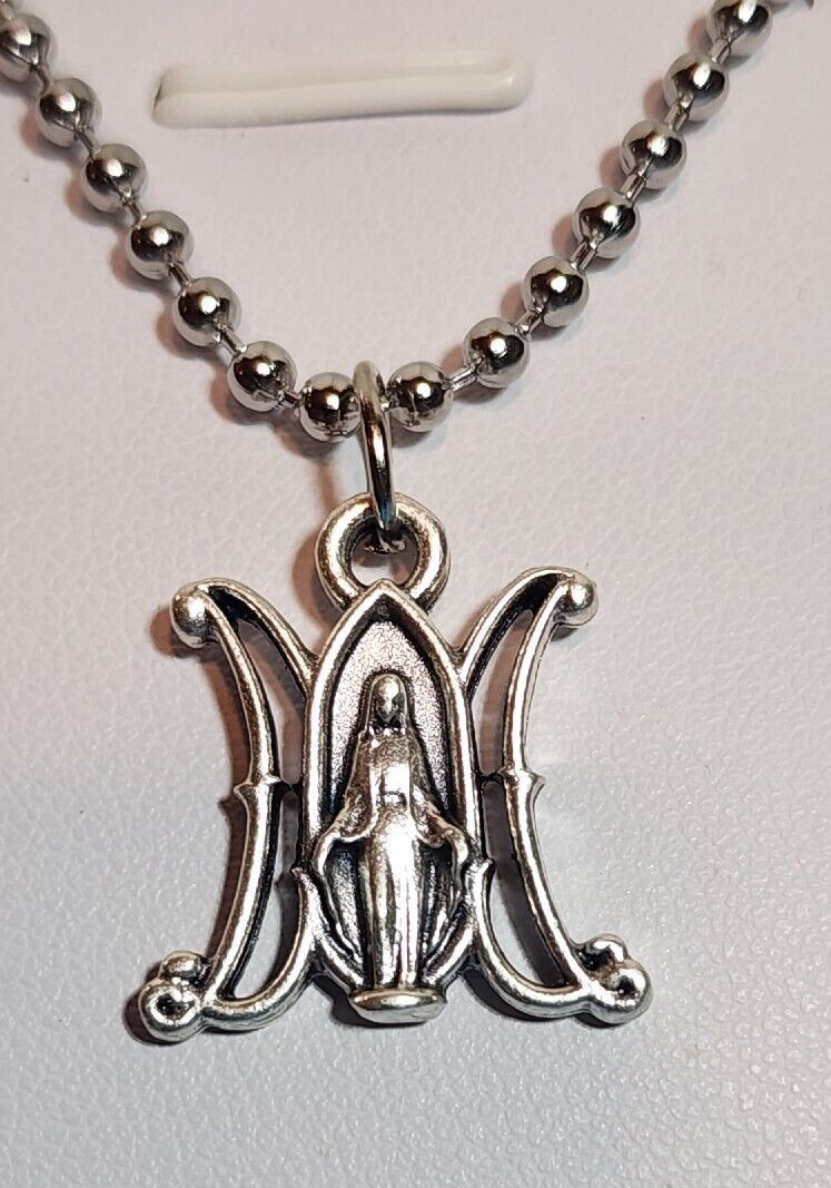 Marian Symbol Miraculous Medal on a Stainless Steel Ball Chain with Holy Card