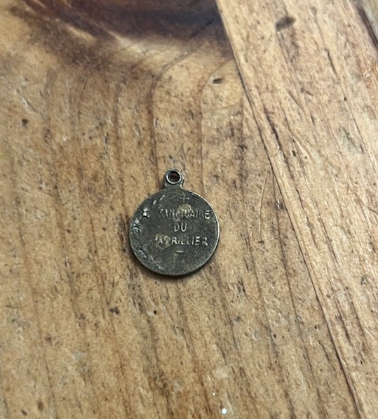 French medal Mary 1800s ⅝” Brass Gold Necklace Pendant Round Jesus