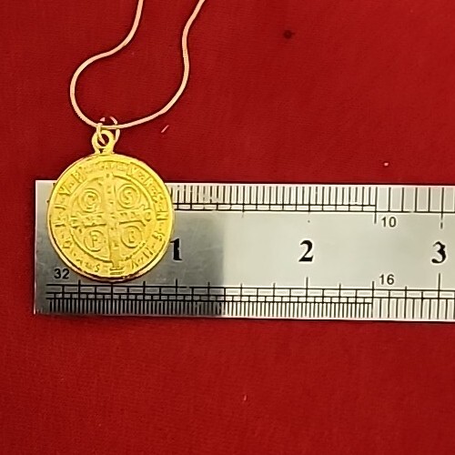 Golden Religious Saint Benedict Medal Pendant Necklace 19″