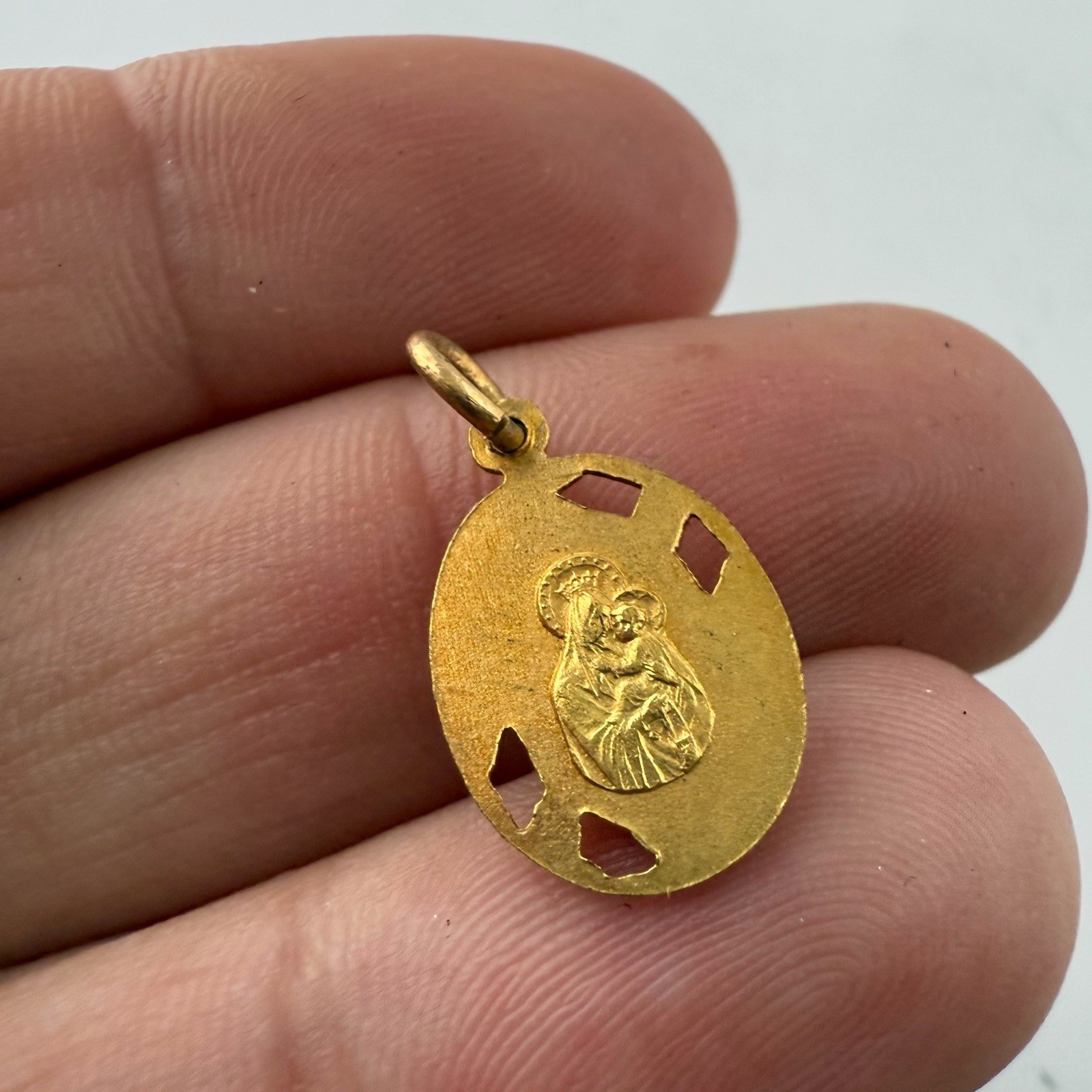 Vintage Sacred Heart of Jesus Red Enamel Brass Plated Oval Pendant Medal Charm