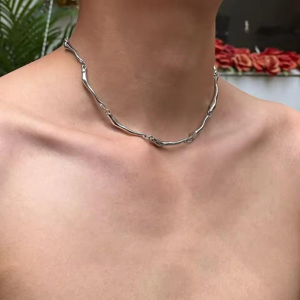 New Irregular Wave Shape Chain Men Necklace Advanced Sense Stainless Steel Figar