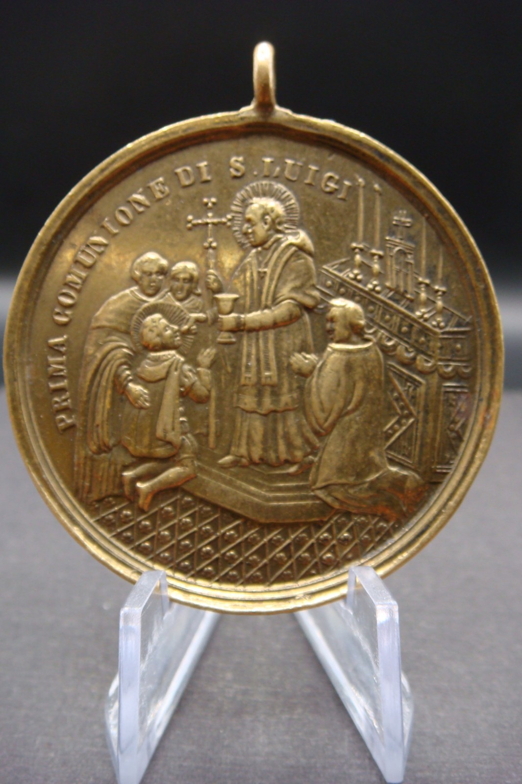 Rare Antique Italian First Holy Communion Commemorative Medal St. Aloysius