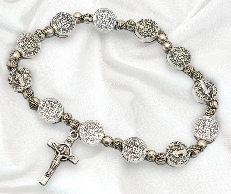 St Saint Benedict Medal Crucifix Cross Rosary Bracelet Pulsera De San Benito