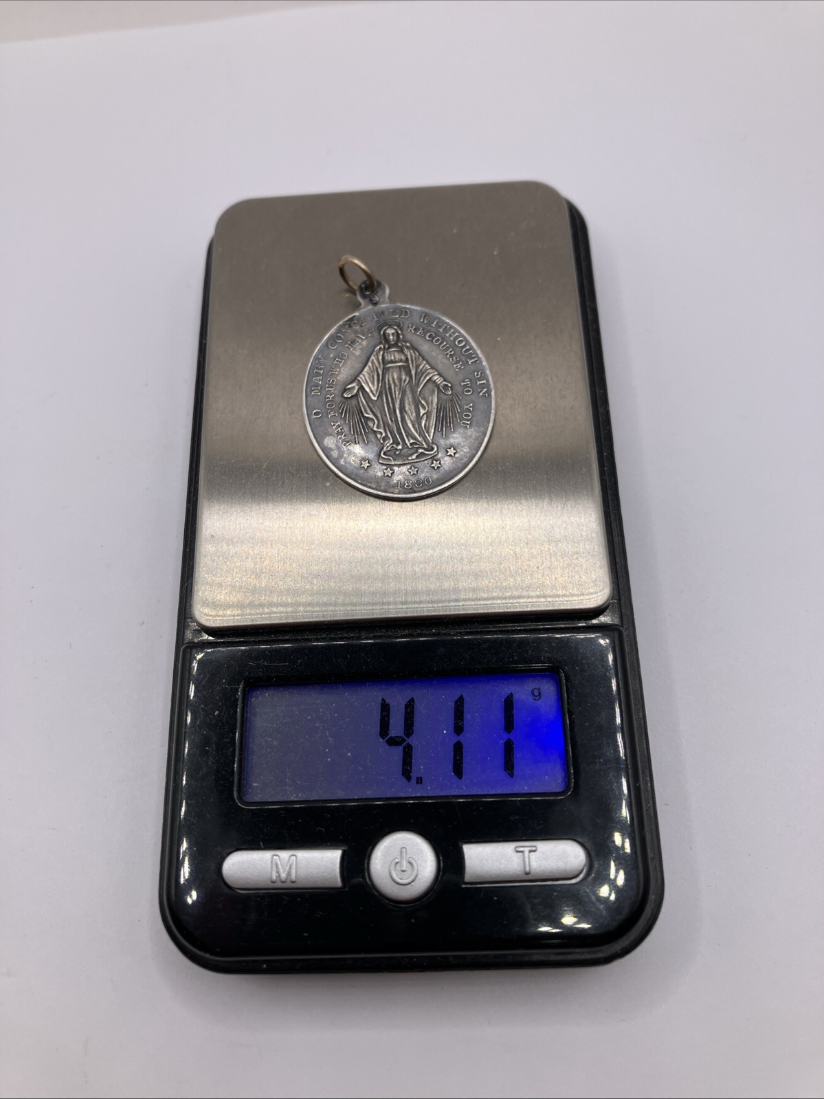 Antique 1830 Catholic Miraculous Mary Sterling Silver Medal Pendant No Monogram
