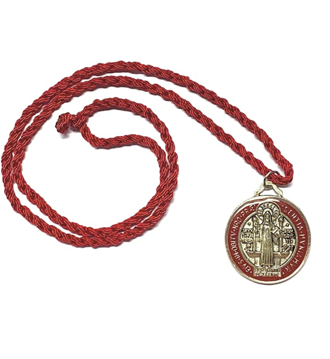 St Benedict Red Protection Medal Pendant String Necklace San Benito Medalla New