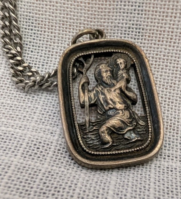 Vintage 1950s Catholic Saint Christopher Medal, STERLING SILVER