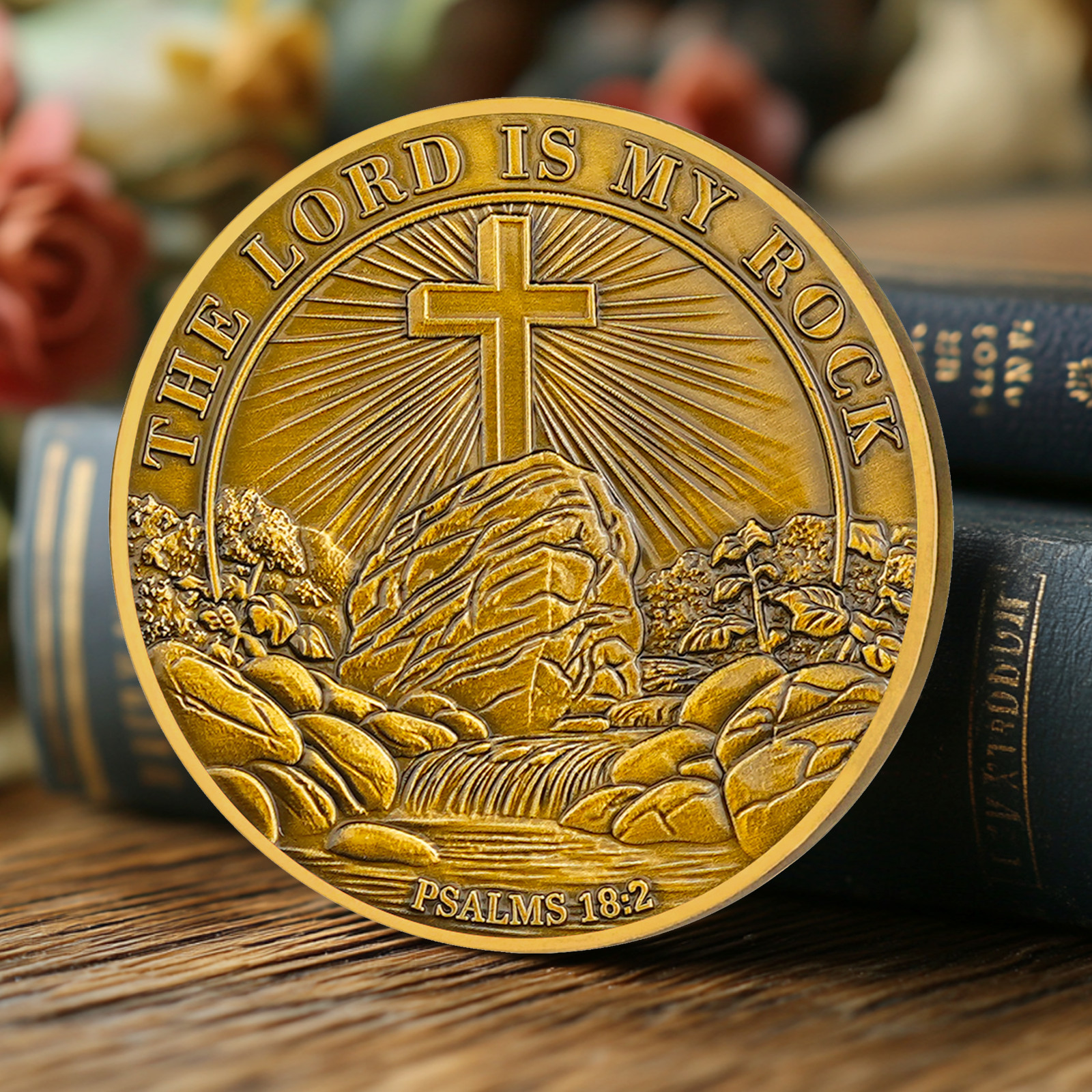 Inspirational “The Lord Is My Rock” Christian Challenge Coins – Psalm 18:2 Verse