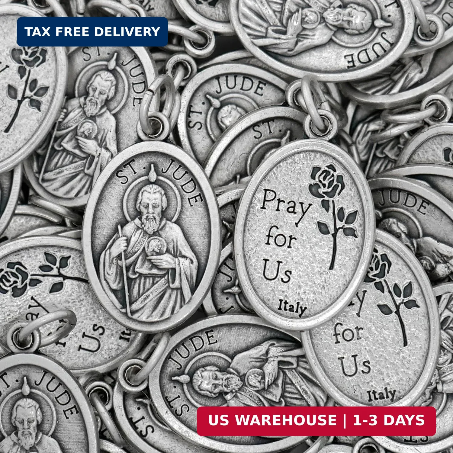 100 St. Jude Medals Bulk Silver Plated Made in Italy – Catholic Gifts for Evange