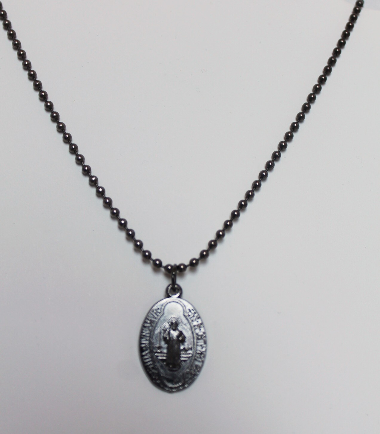 Gun Metal St Benedict Double Sided Medal w 30″ Bead Ball Chain Necklace