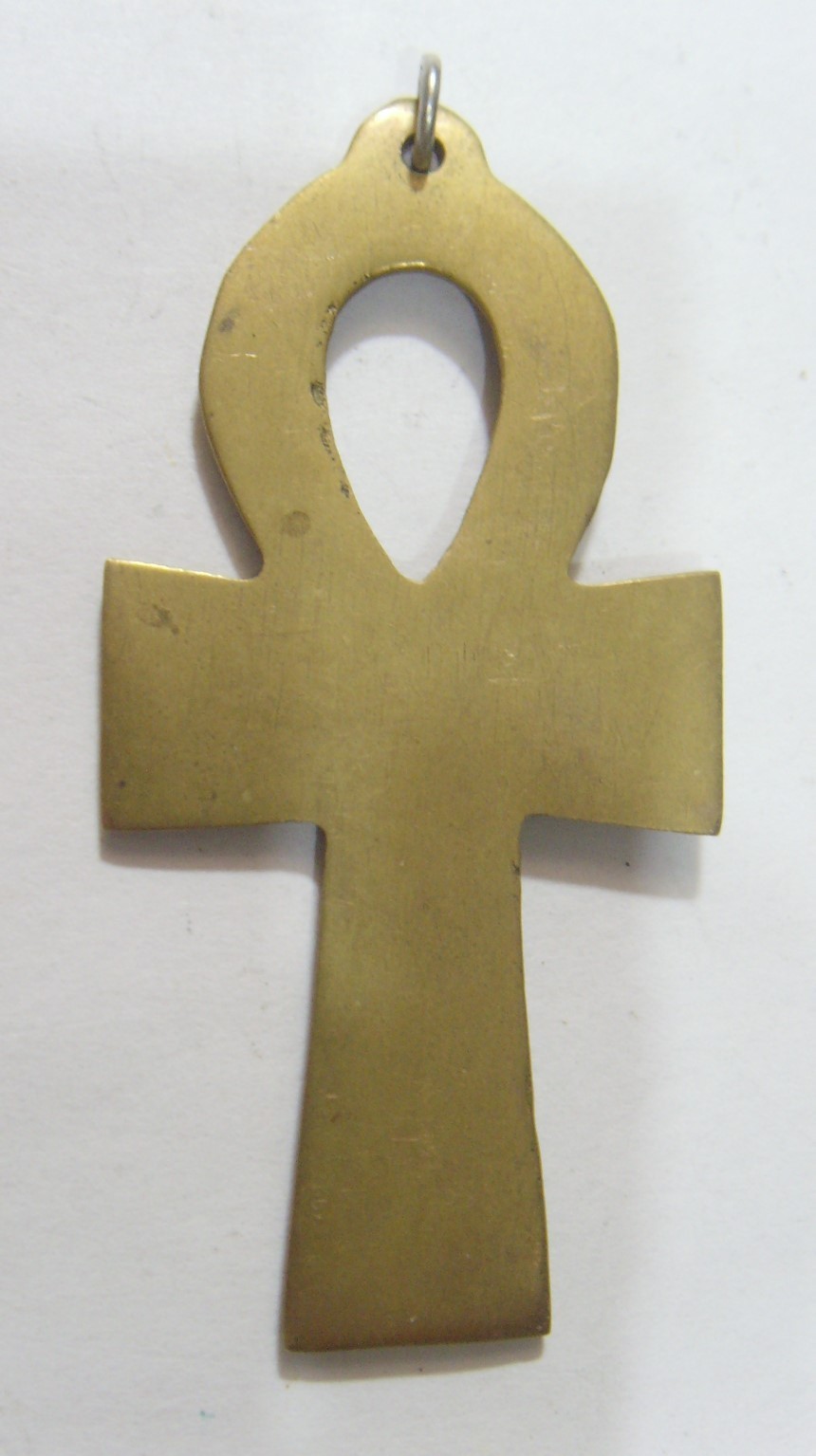 1950s vintage 60 mm gold tone metal religious ornate ankh cross pendant 54299