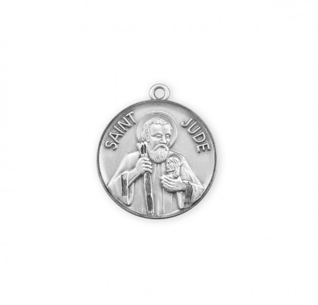 St. Jude Sterling Silver Round 1.1″ Medal, Gift Box, 24″ Chain, US Made