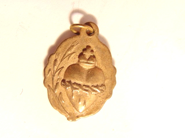 old light gold toned Infant of Prague / Sacred Heart religious medal