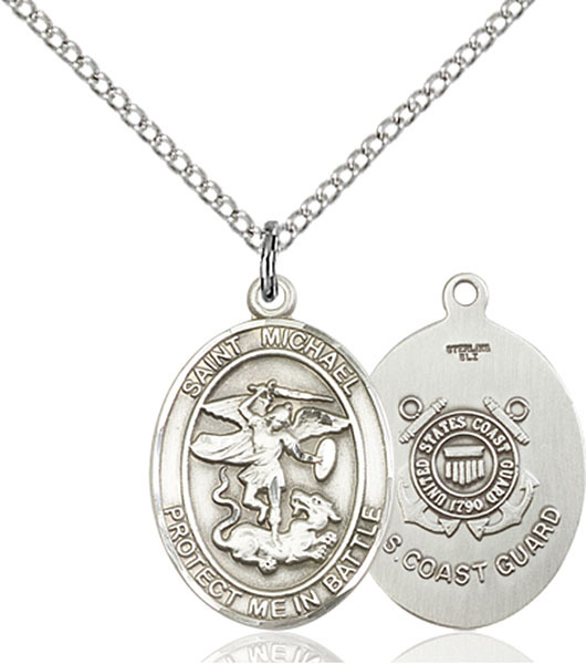 Sterling Silver St Michael The Archangel Coas Military Catholic Medal Necklace