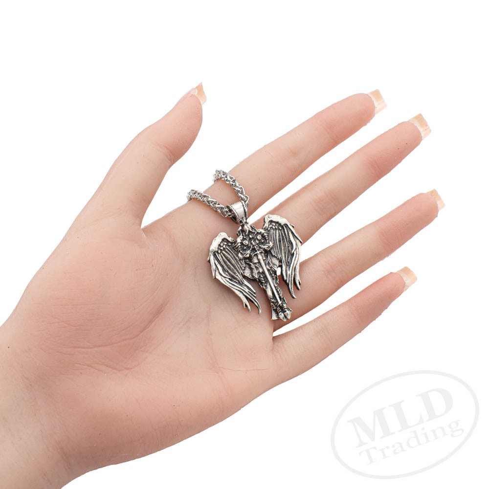 Saint St Michael Archangel Wings Cross Pendant Necklace & Stainless Steel Chain