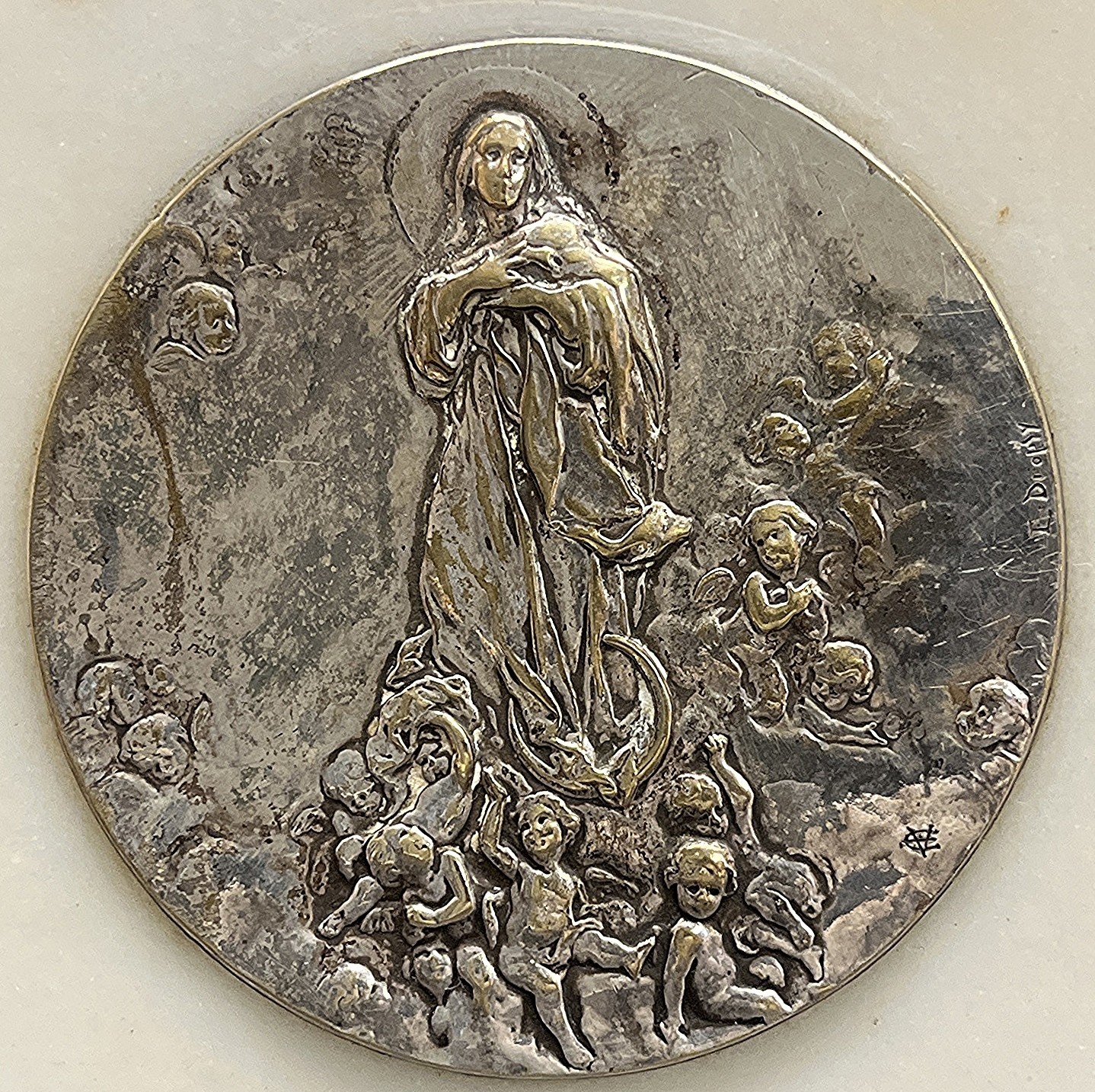 by Dropsy – France 1910´ Miraculous Virgin Mary and cherubs stand desk, marble